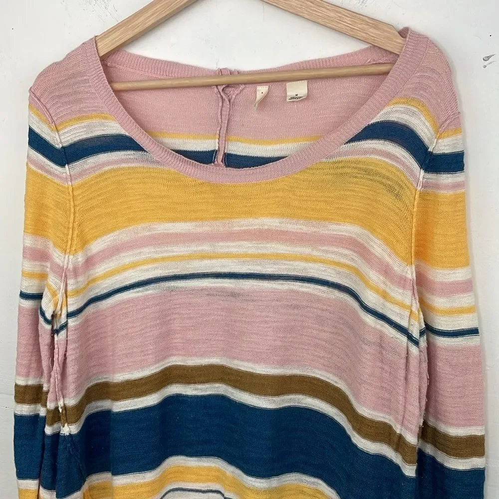 Moth Anthropologie Pink Striped Sweater pullover Lightweight size Medium